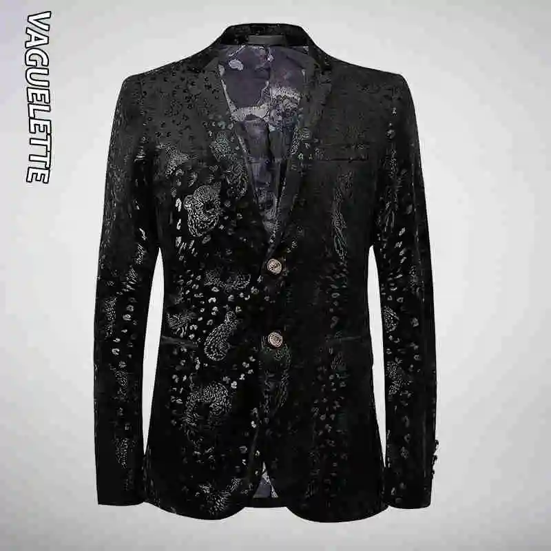 VAGUELETTE мужской блейзер с печатью леопардовый узор Элегантный Тонкий Блейзер для мужчин вечерние куртки пальто Мужская модная сценическая одежда для певицы - Цвет: Многоцветный