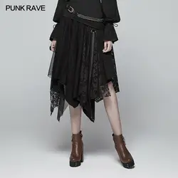 Панк Rave модные повседневное стимпанк Винтаж викторианской для женщин кружево половина юбка Готический Асимметричная WQ381