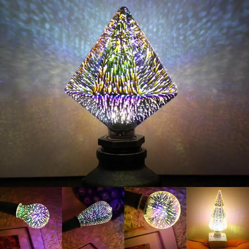 Светодиодный светильник, лампочка E27, 3D светильник с эффектом фейерверка, декоративная лампочка эдисона, AC 85-265 V, вечерние лампы для праздника, Рождества, украшения дома