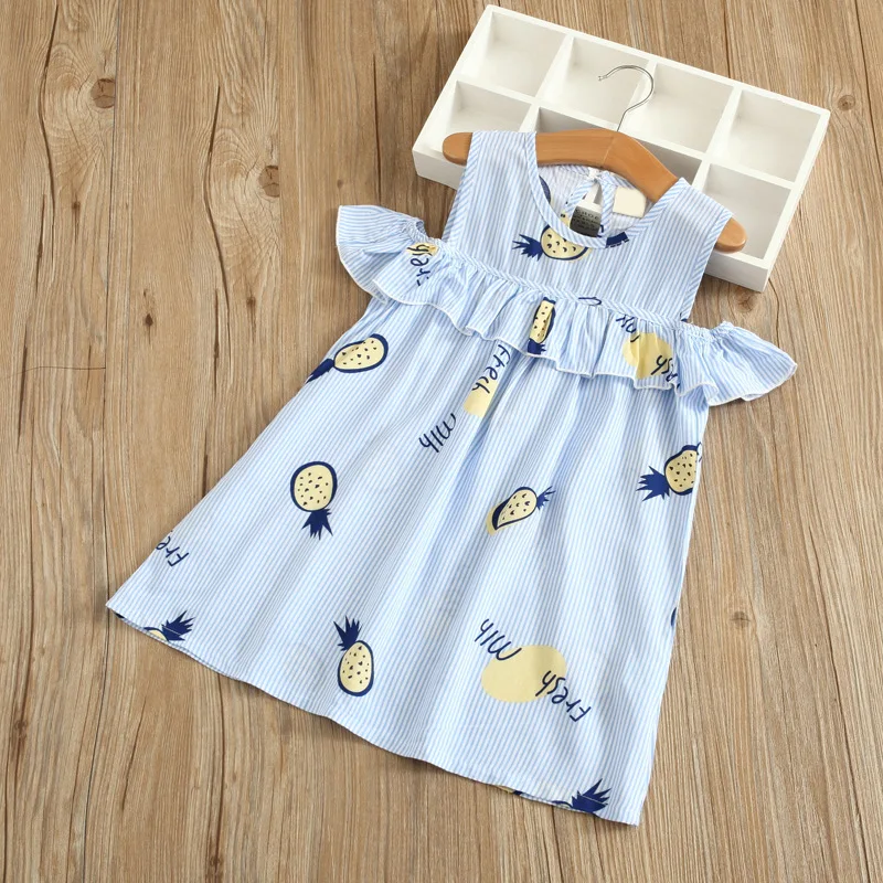 

New children's clothes wholesale summer fruit flowers full print girls dress lace splice shoulder dress