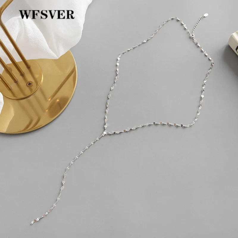 

WFSVER korea style 925 sterling silver tile chain with lobster clasps necklace for women anniversary necklace jewelry gift
