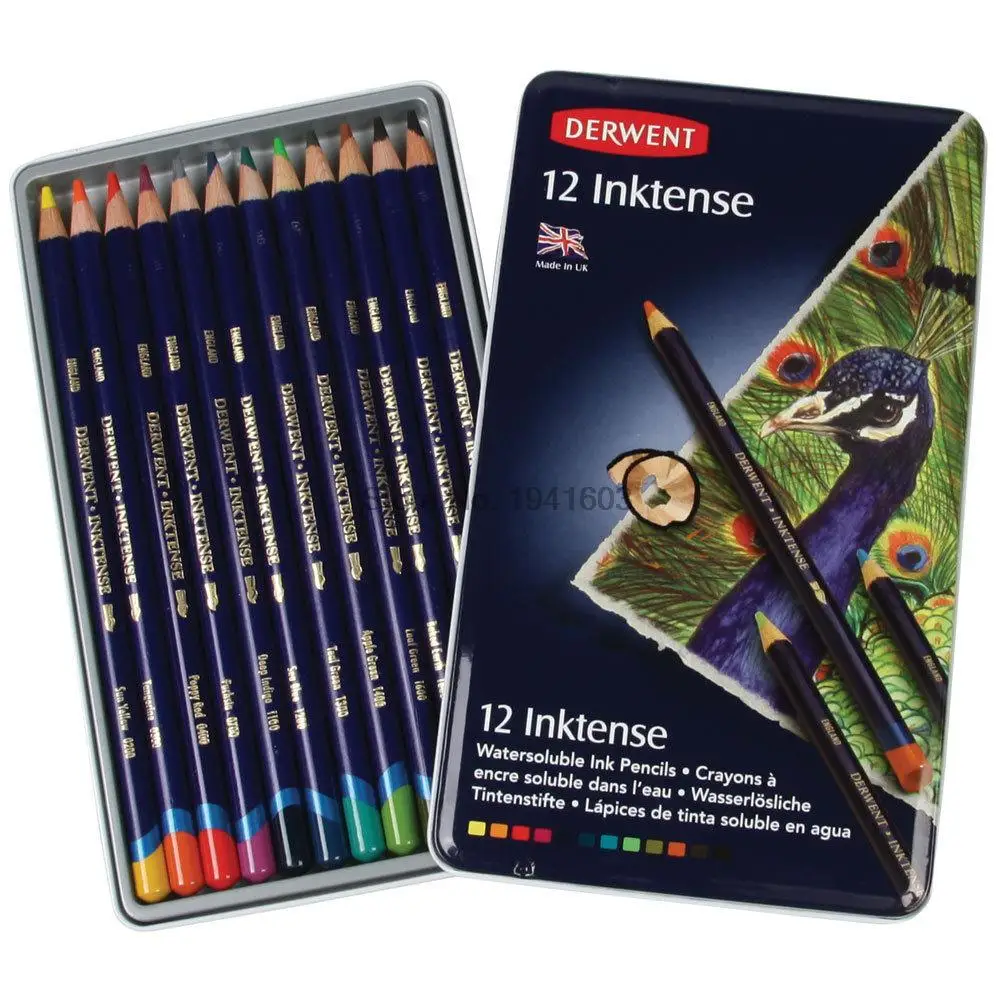 12 шт./лот Derwent Inktense 12 карандашей оловянный набор-растворимый карандаш для рисования rotulador