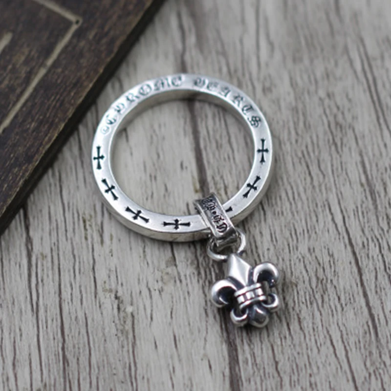 

Tonglin 925 sterling silver Anchor ring with pendant for women men Christian cross couple jewelry thai silver punk jewelry