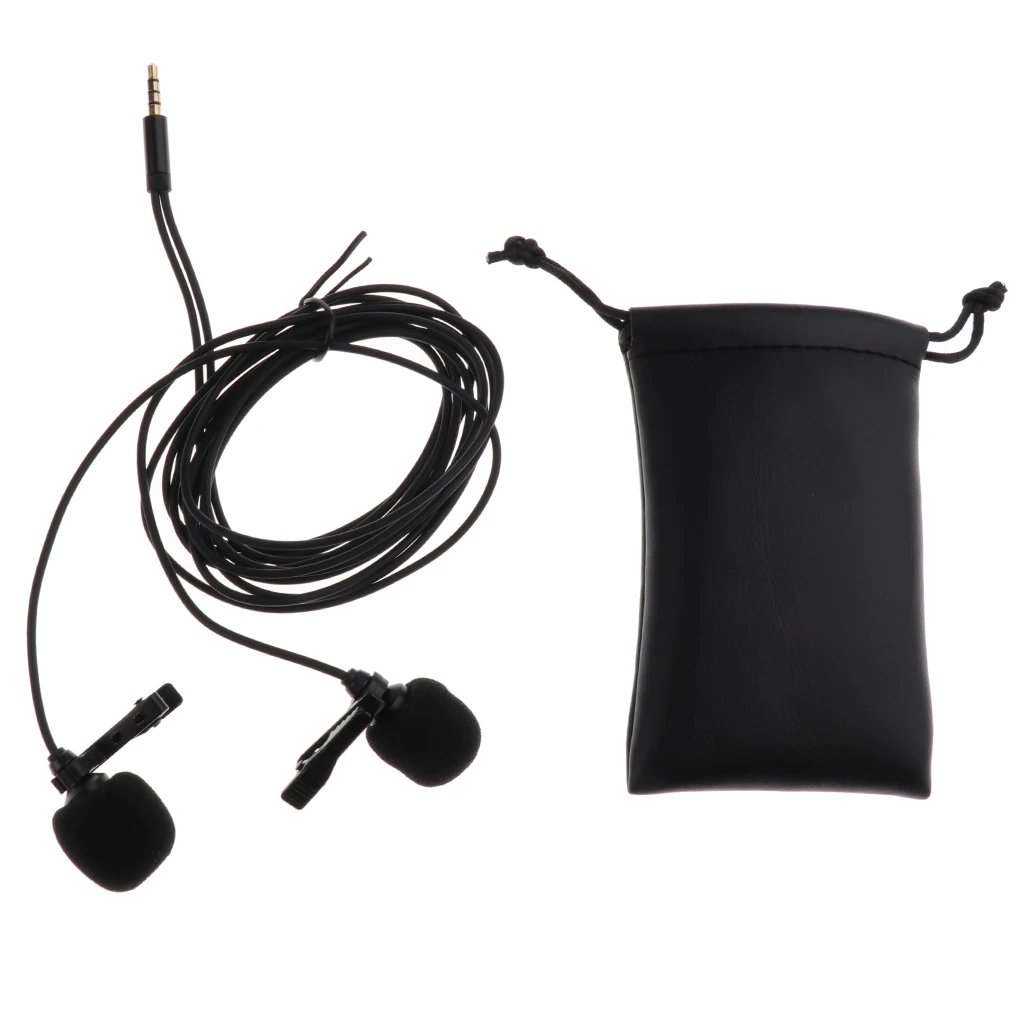 3.5mm Plug Clip-on Wired Microphone Lapel Collar Dual MIC Black for Interview Voice Chat Online Karaoke Accessory