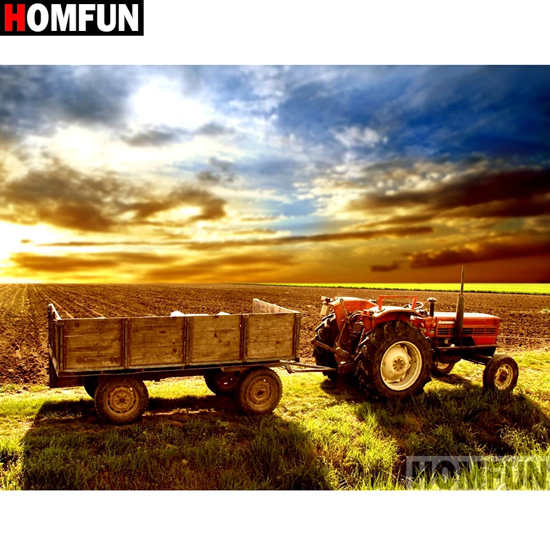 Алмазная живопись HOMFUN A07537 закат автомобиля полноразмерная/круглая Вышивка