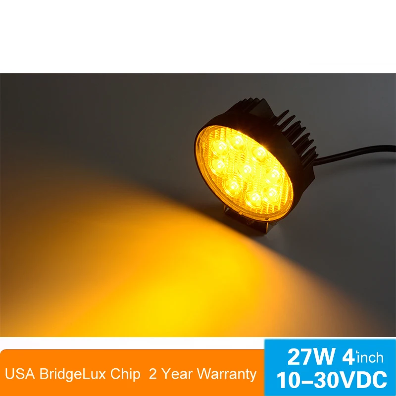 Автомобильный светодиодный рабочий светильник, Круглый точечный прожектор, 27 Вт, 4 дюйма, светодиодный светильник 12 В, 24 В, светодиодный противотуманный фонарь, 1800 к, 2000 к, желтый светодиодный светильник для внедорожников