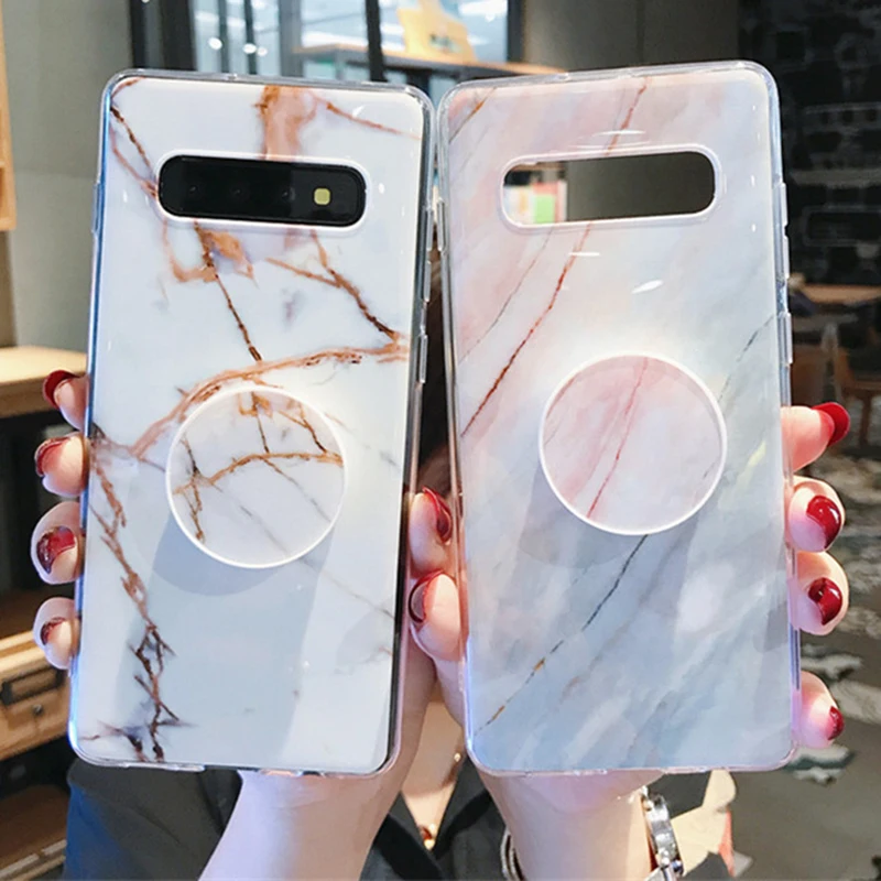 

Vintage Marble With Folding Telescopic Kickstand Case for Samsung A50 A10 A20 Case for Samsung S10e S10 Plus Soft IMD Back Cover