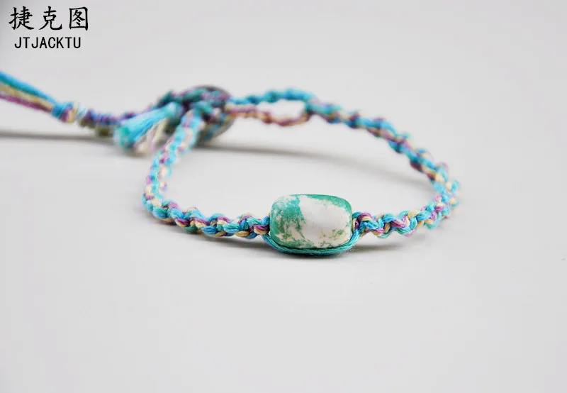 

green large stone on cotton cord bracelet