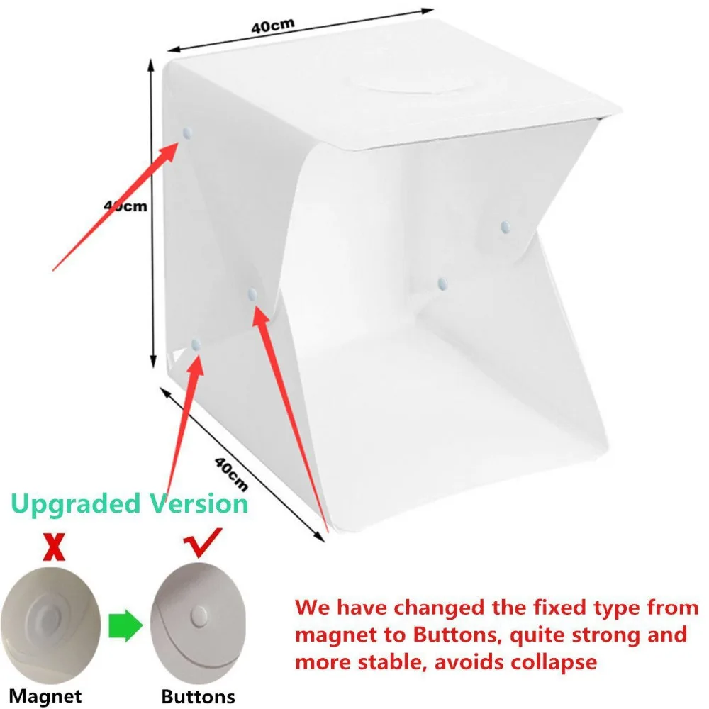 

40*40cm 4 Mini Folding Studio Diffuse Soft Box Lightbox With LED Light Black White Photography Background Photo Studio Box