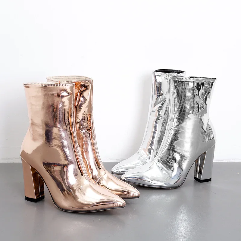 silver patent leather boots