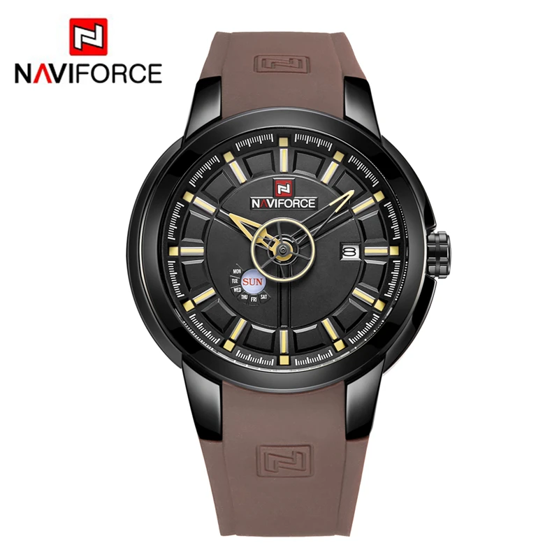 

NAVIFORCE Men Silicone Band Wristwatches Waterproof Quartz Analog Display Date Day Week Wrist Watch Fashion Casual Watches 9107