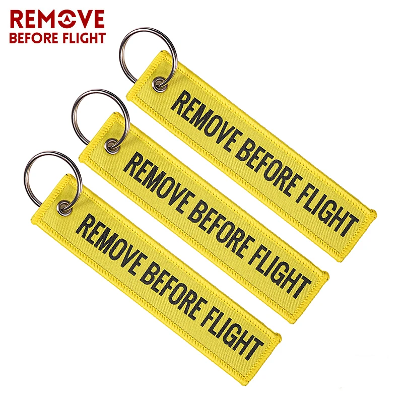 3 PCS/LOT Remove Before Flight Yellow with Black Letters Woven Keychain Aviation Gifts Fashion Jewelry Car Keychain for Men Gift