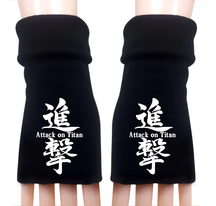 Для мужчин и женщин японского аниме мультфильм атака на Титанов Скаутинг Легион зимние теплые перчатки половина пальцев Косплей Аксессуары