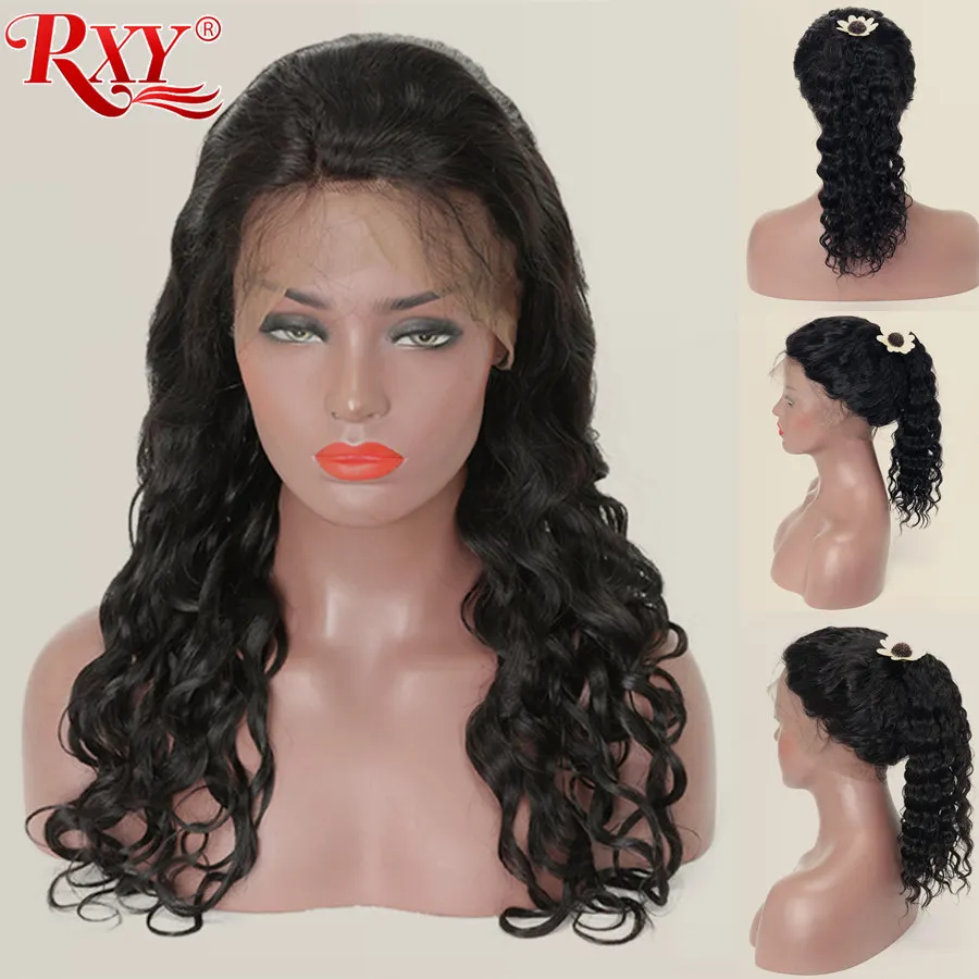 RXY волна воды парик 360 кружева фронта al парик предварительно сорвал с волосами младенца бразильские кружева фронта человеческих волос парик для черных женщин remy волос
