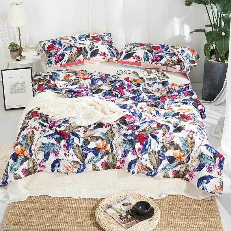 Air Conditioning Summer Cotton Quilt Comforter Queen size Ultra Soft Comfortable Bed Cover set Floral Colorful printed | Дом и сад