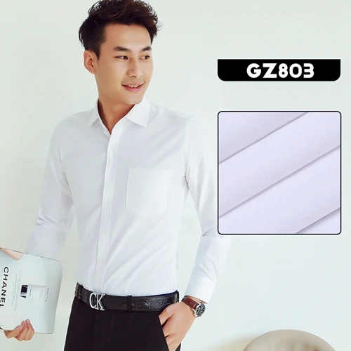 Сплошной цвет Классический белый дизайн с длинным рукавом мужские платья рубашки нежелезные элегантные высококачественные формальные деловые мужские рубашки - Цвет: GZ803 white