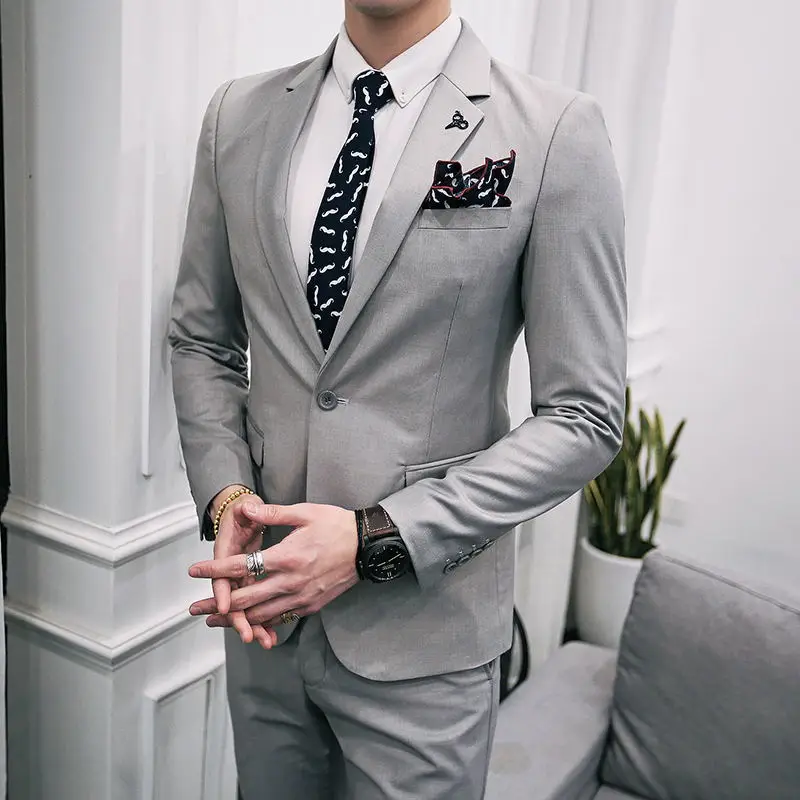 5-Colors-Solid-One-Button-Suit-Male-Business-Casual-Slim-Fit-Costume-Homme-Anzug-Herren-Black