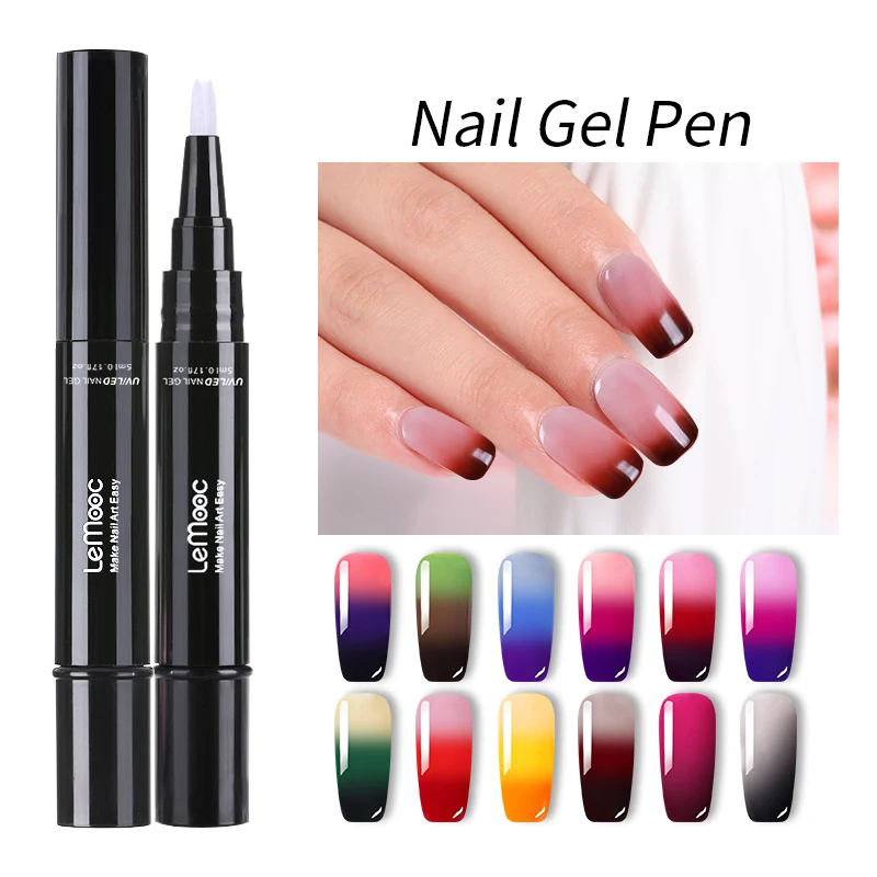 

LEMOOC 5ml Thermal Gel Nail Polish Pen Temperature Color Change Soak Off UV Gel Varnish Hybrid Nail Semi Permanent Gel Polish