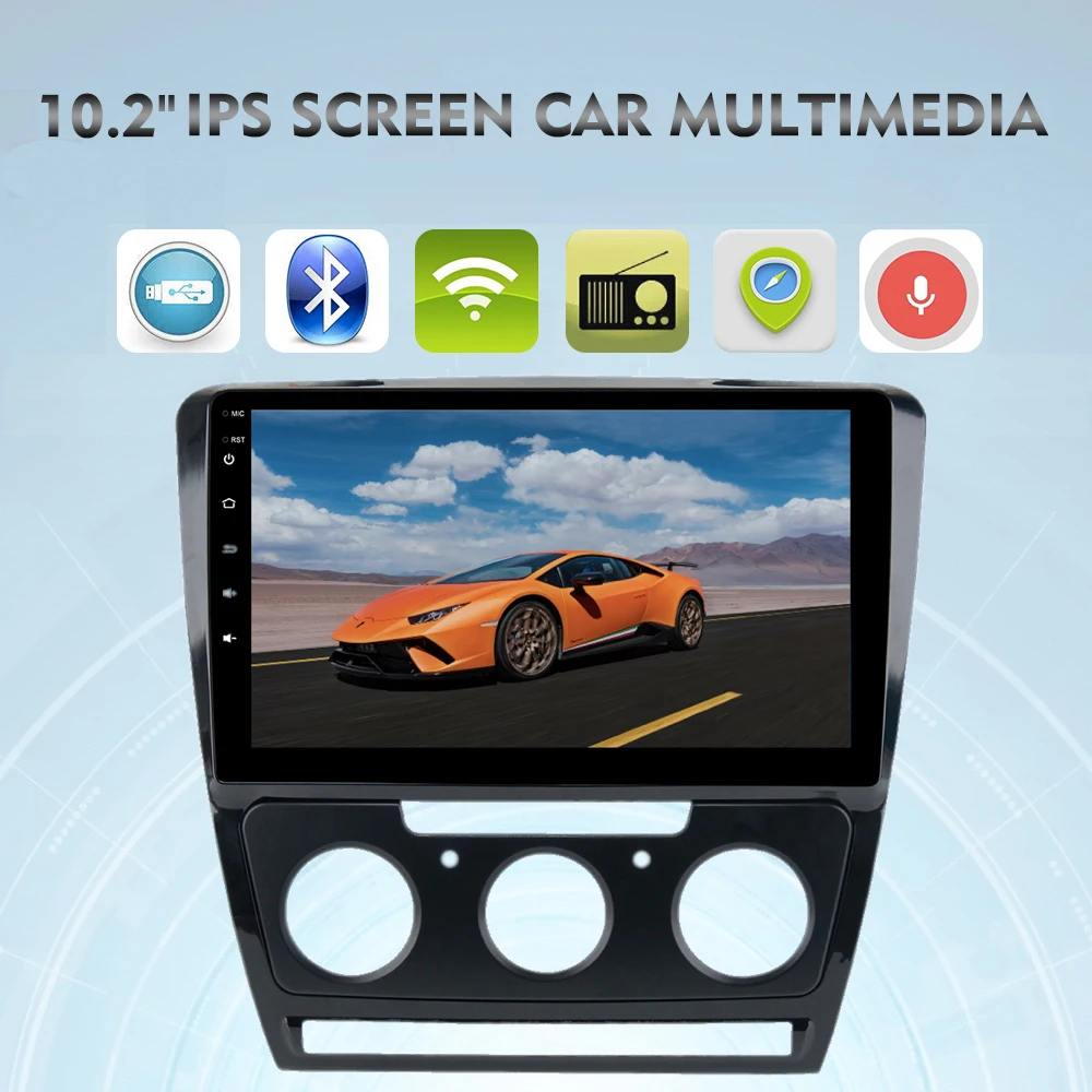 Excellent 10.2" IPS Car Audio GPS for Skoda Octavia 2007 2008 2009 2010 2011 2012 2014 Android 9.0 Radio Autoradio WIFI RDS Navigation BT 0