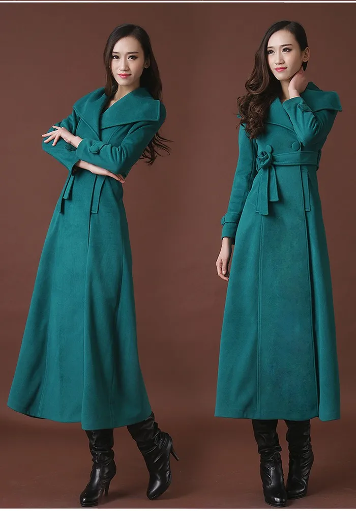 Осень-зима Для женщин супер длинный ремень твердые тонкие кашемировые пальто женские элегантные шерстяные пальто, женская верхняя одежда, S-XXXL D023