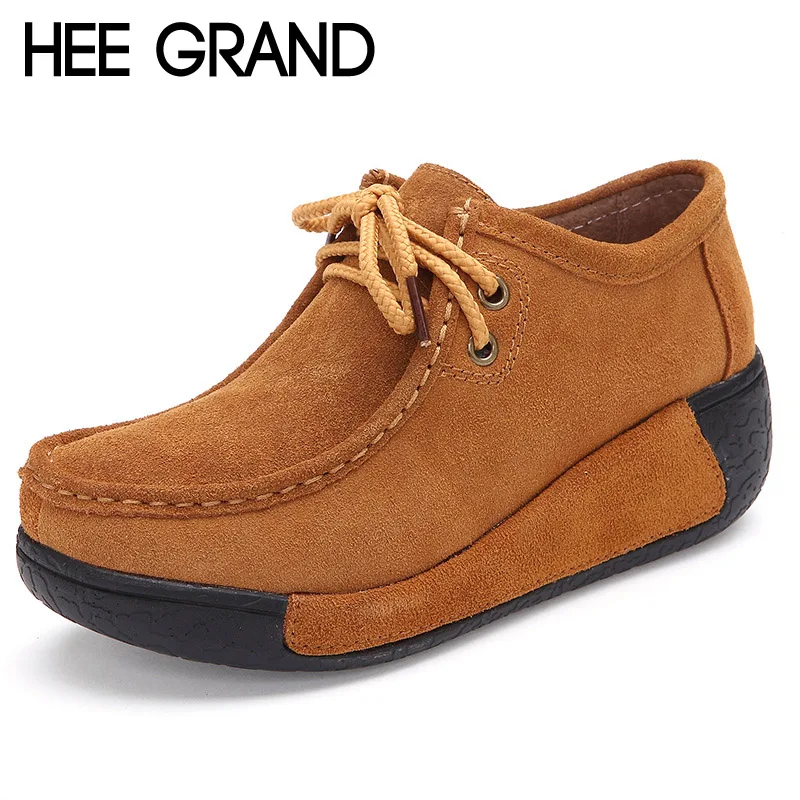 

HEE GRAND 2017 Women Boots Autumn Lace-Up Ankle Boots Casual Platform Shoes Woman Suede Creepers Fashion Ladies Wedges XWD2683