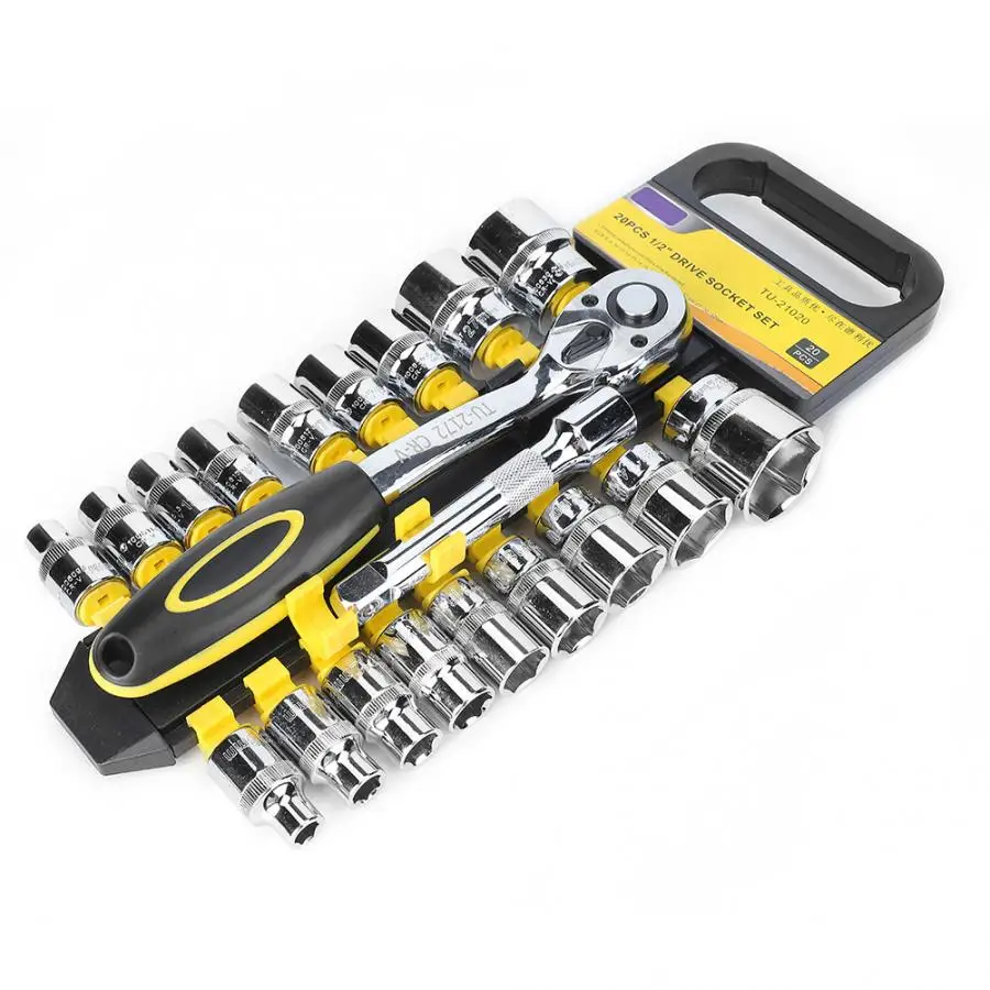 

Ratchet Wrench Connection Rod 20pcs 1/2 Inch Ratchet Wrench Socket Set Quick Release 72 Tooth CRV Repair Tool Kit