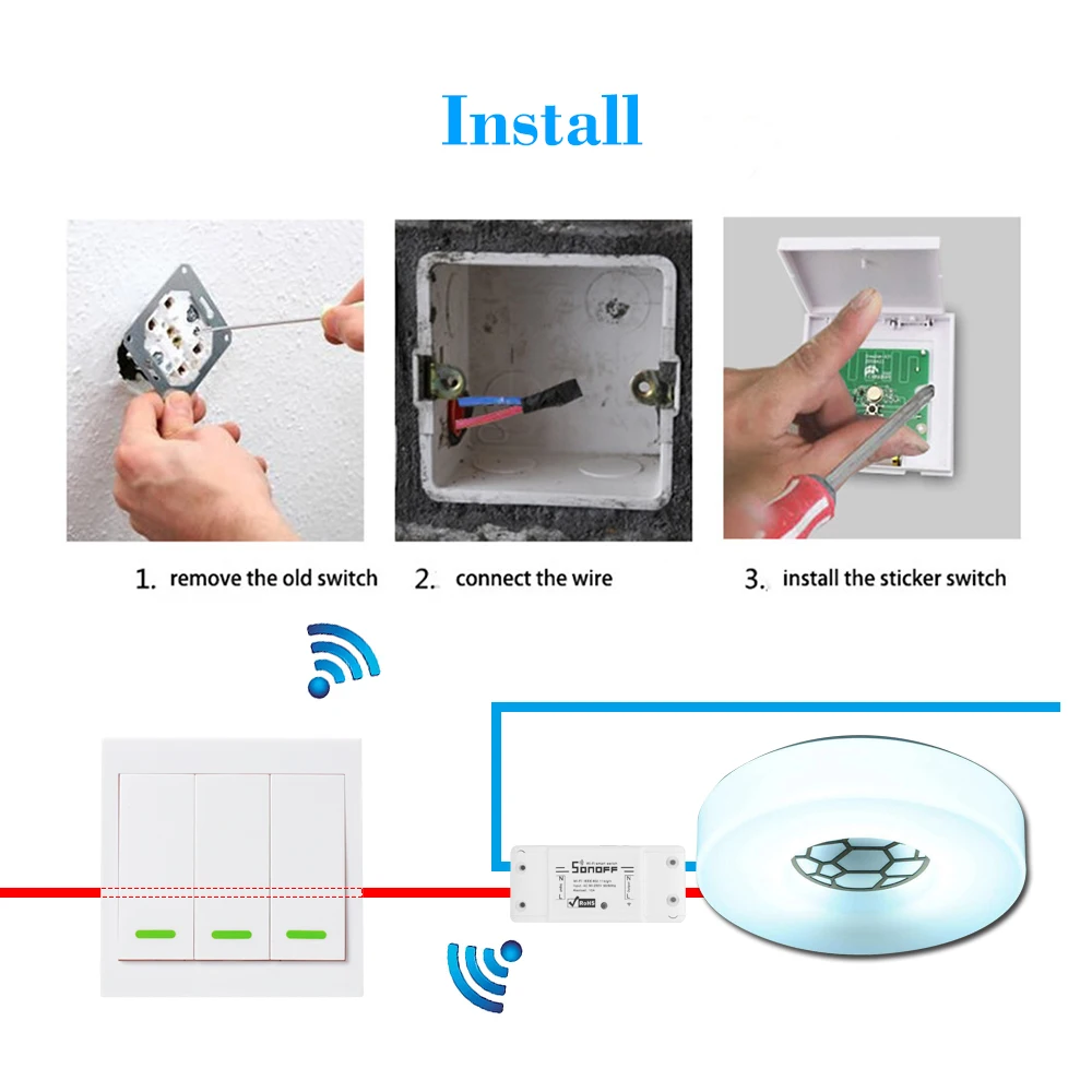 3 шт SONOFF RF Wifi переключатель 433 МГц для Alexa/Google Home Беспроводной переключатель с функцией синхронизации для Android/IOS APP 3 банды 86 Тип