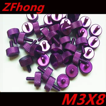 

10PCS Purple Colour M3*8 aluminum knurled Thumb hand tighten screw