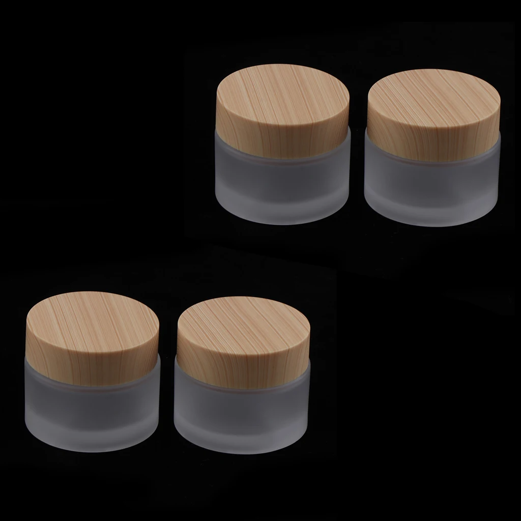 4Pcs Empty Glass Face Cream Jars, Refillable Containers, Round Lotion Pots w/ Screw Lids, 20g Cosmetics Samples Bottles