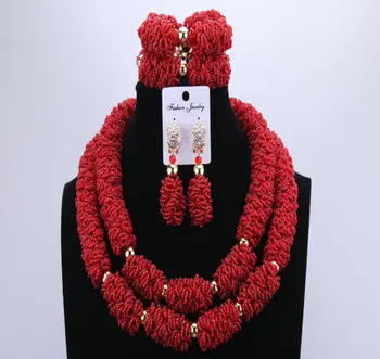 

Splendid Rose Nigerian Wedding African Costume Beads Jewelry Sets 2 Layers Party Bridal Necklace Bracelet Earrings Free Shipping