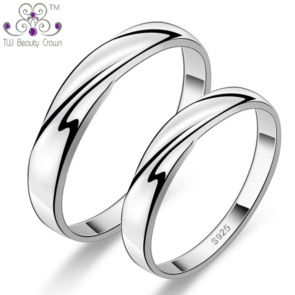 Настоящее серебро 925 пробы простые гладкие блестящие кольца для влюбленных одна