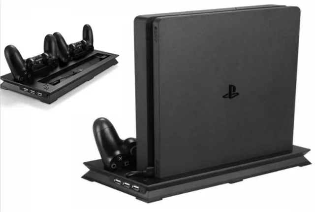 Special Offers PS4 Slim Ultrathin Charging Heat Sink Cooling Fan Vertical Stand Dual Controllers Charging Dock USB 3 Hub for Playstation 4 Slim