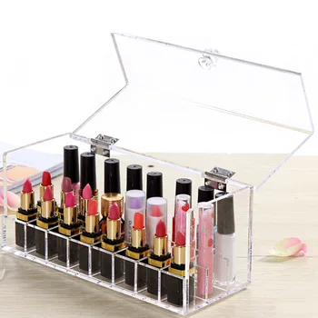 

24-Slot Flip Cap Lipstick Nail Polish Stand Holder Organizer Protable Clear Acrylic Cosmetic Makeup Lip Lipstick Storage Case