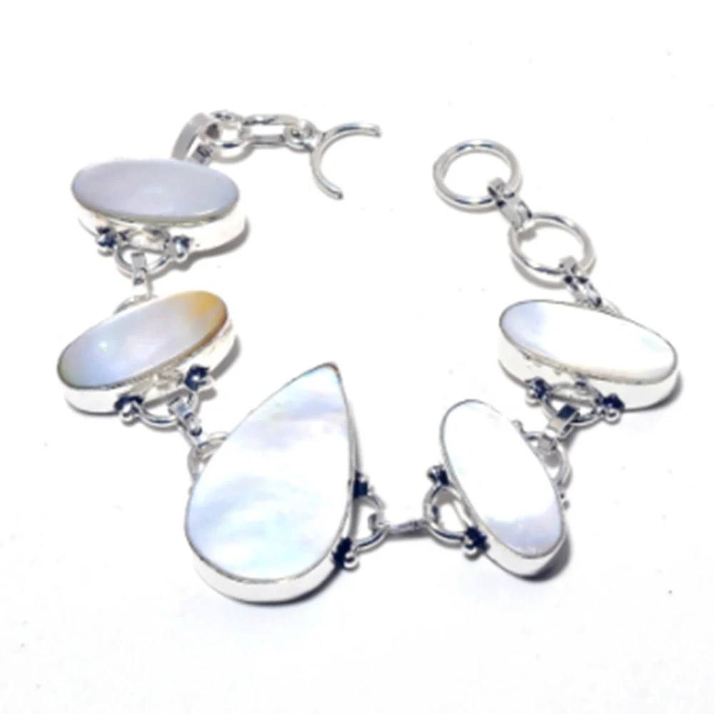 

Mother Of Pearls Bracelet Silver Overlay over Copper, 18.1 cm , B3743