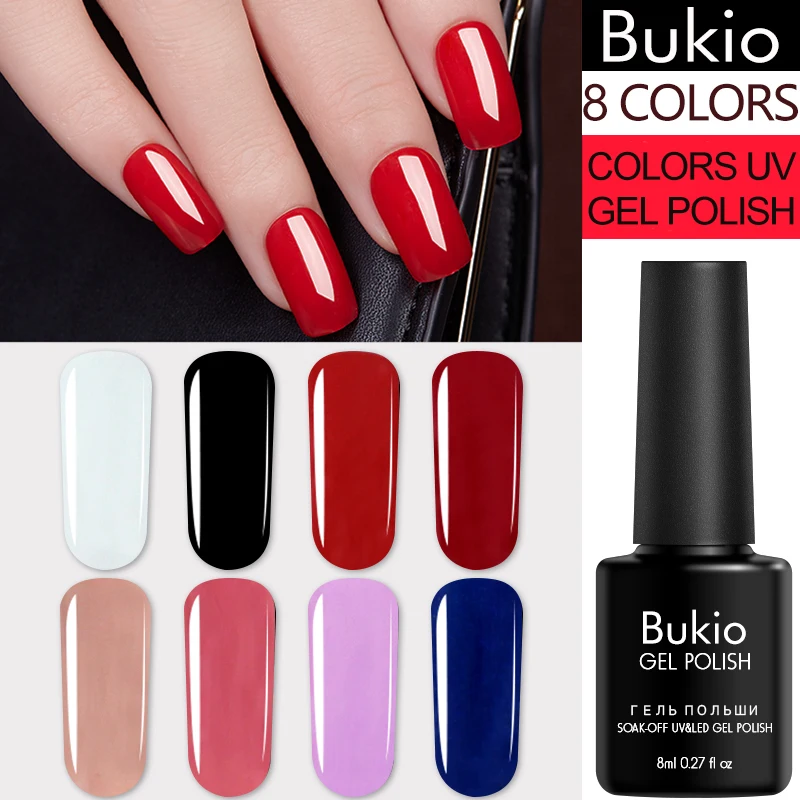 

Bukio New Series 8ml Ordinary Gel Nail Polish Semi-permanently Soak Off UV Nail Art Lacquer Choose Your Favorite Color Lacquer