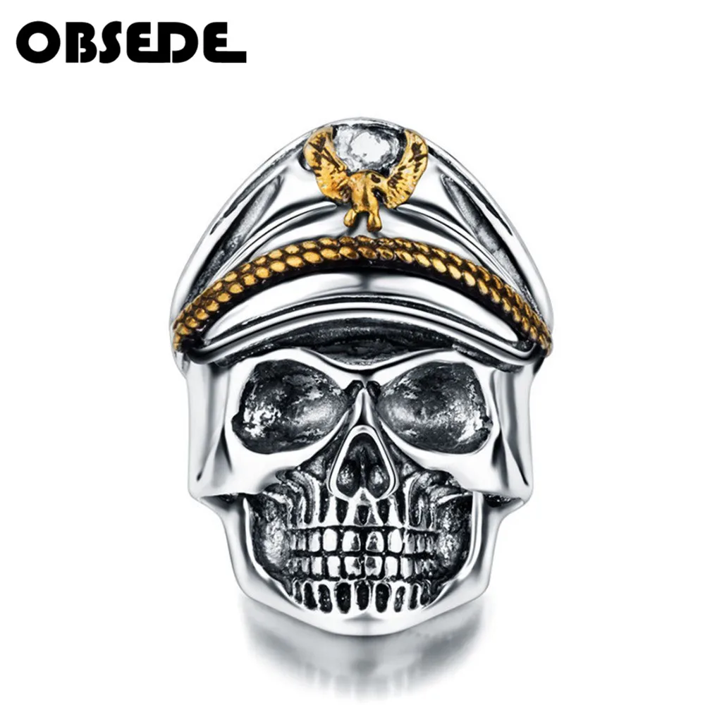 

OBSEDE Gothic Silver Color Punk Skull Rings for Men Jewelry Opening Size Adjustable Captain Navy Military Eagle Ring Male Punk