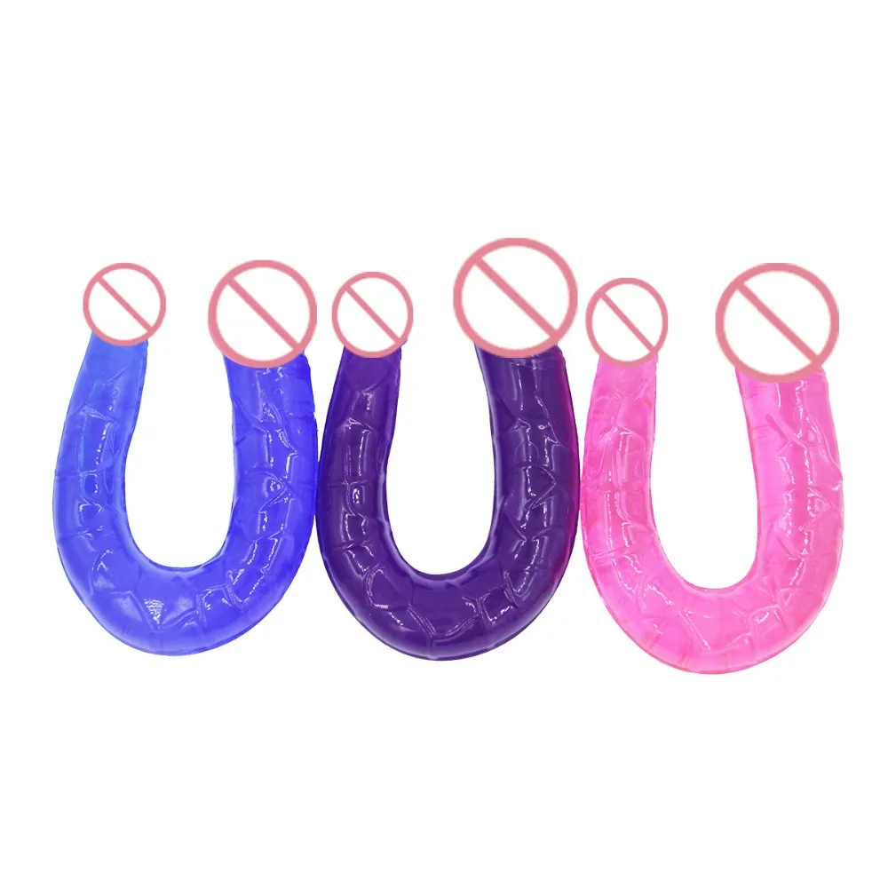 Colored Jelly font b Dildo b font Double headed penis Lesbian sex game toy Realistic font