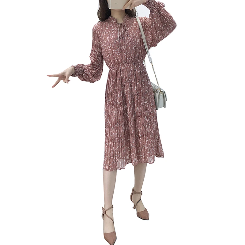 Женское шифоновое платье в Корейском стиле плиссированное с цветочным принтом и