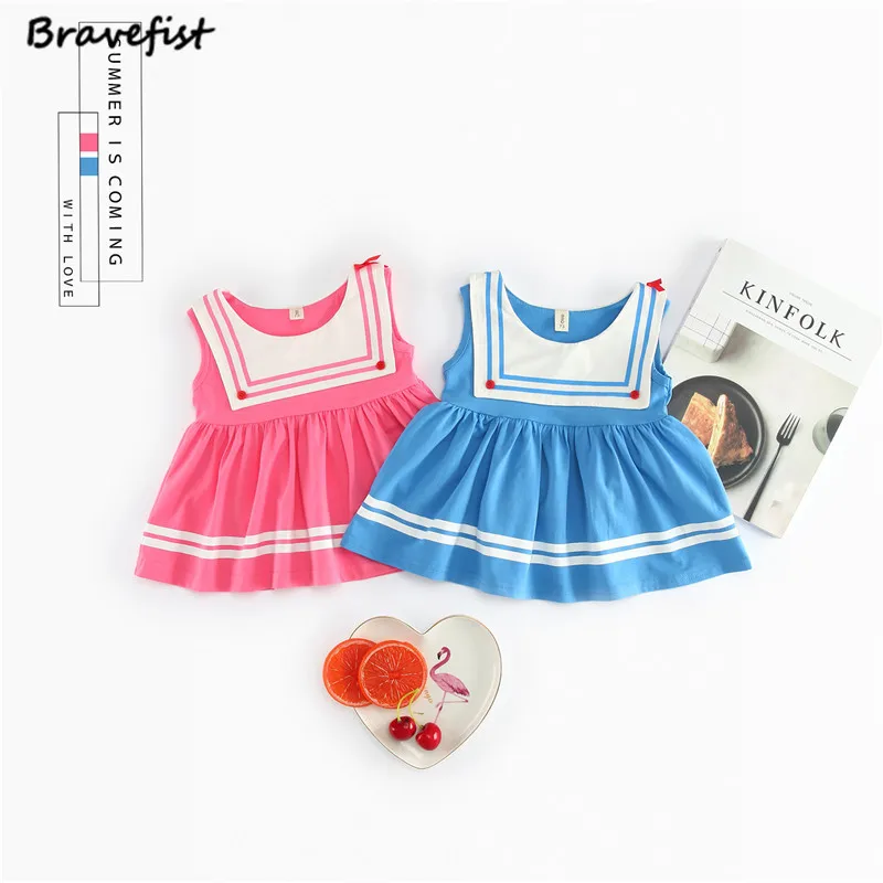 

Navy Style Sleeveless Fashion Dresses For Baby Girls Striped Patchwork Kids Vestidos Infant Summer Clothing Cotton Baby Clothes