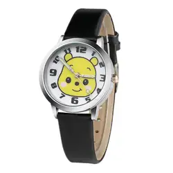 Для мальчиков и девочек повседневное часы милый желтый мультфильм медведь ребенок кварцевые часы простой кожаный дизайн дети