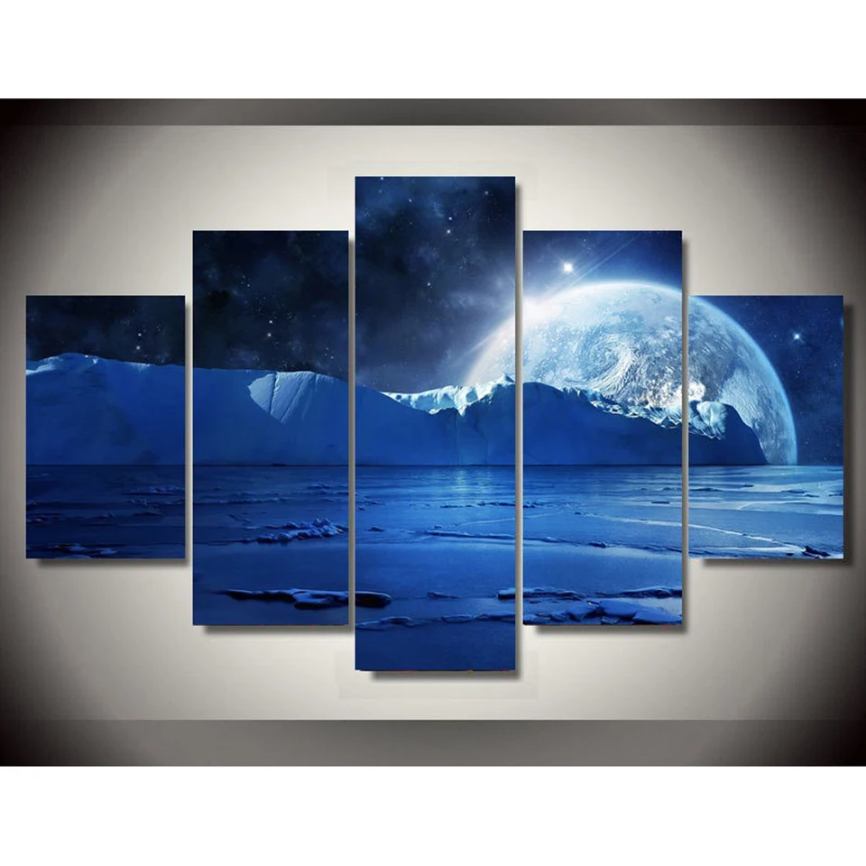 

HD Prints Canvas Pictures Modular Poster 5 Pieces Moon Night View Frame Abstract Painting Decor Modern Home Living Room Wall Art