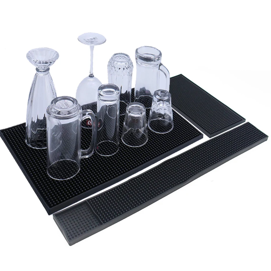 

Basedidea Bar Service Rectangle Mat Whisky Beer Cocktail Tray Cup Water Draining Mat Bar Rubber Anti-slip Pad