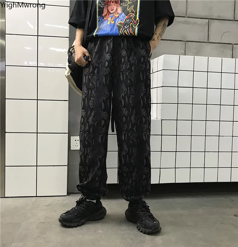 

Vintage Graffiti Leopard Print Elastic Waist Cargo Jogger Hip Hop Punk Track Trouser Loose Harem Pant Korean Streetwear Harajuku