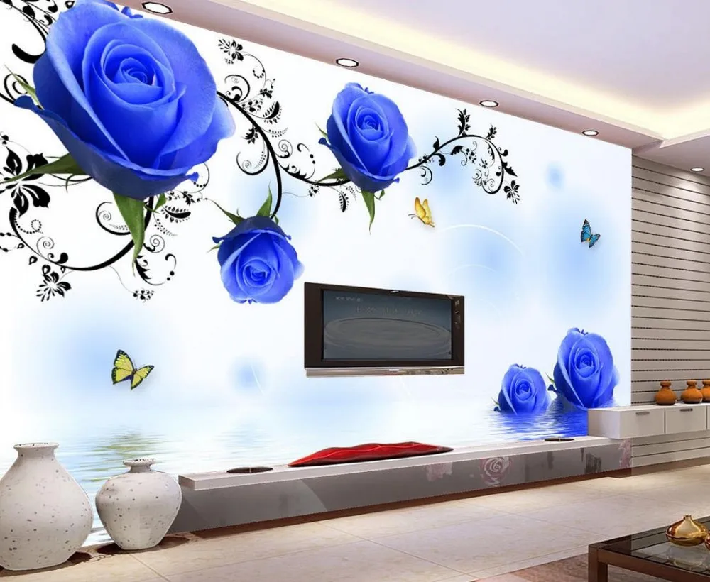 テレビの背景シンプルでスタイリッシュな青いバラ3d花壁紙3d立体壁紙家の装飾 3d Flower Wallpaper 3d Stereoscopic Wallpaperwallpaper 3d Aliexpress