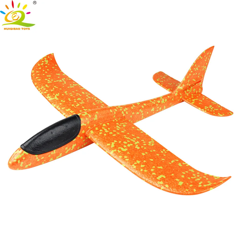 HUIQIBAO игрушки 7 цветов 48*48 см пена ручной бросок самолет Запуск планер самолет играть летающий самолет наружные игры игрушки для детей - Цвет: Оранжевый