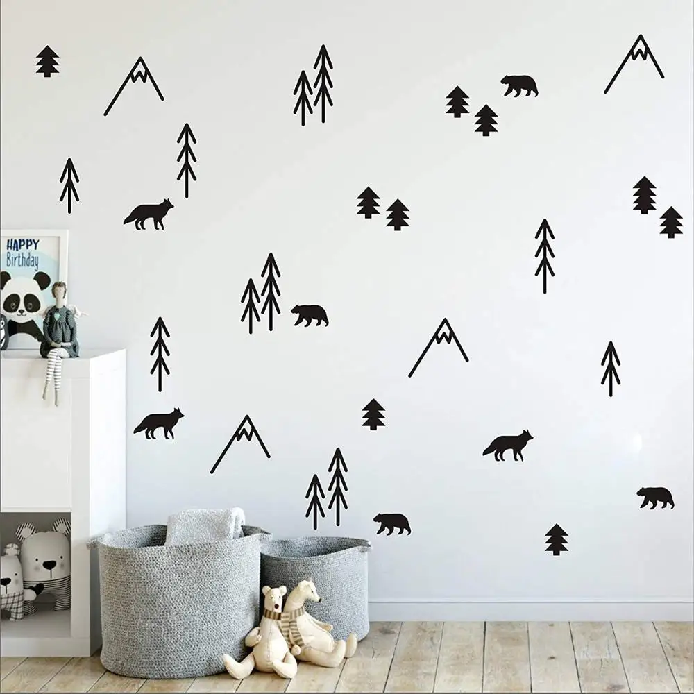 

Woodland Animals Trees and Mountains Vinyl Wall Stickers for Bedroom Living Kids Room School Nursery Wall Decals Room Art Decor