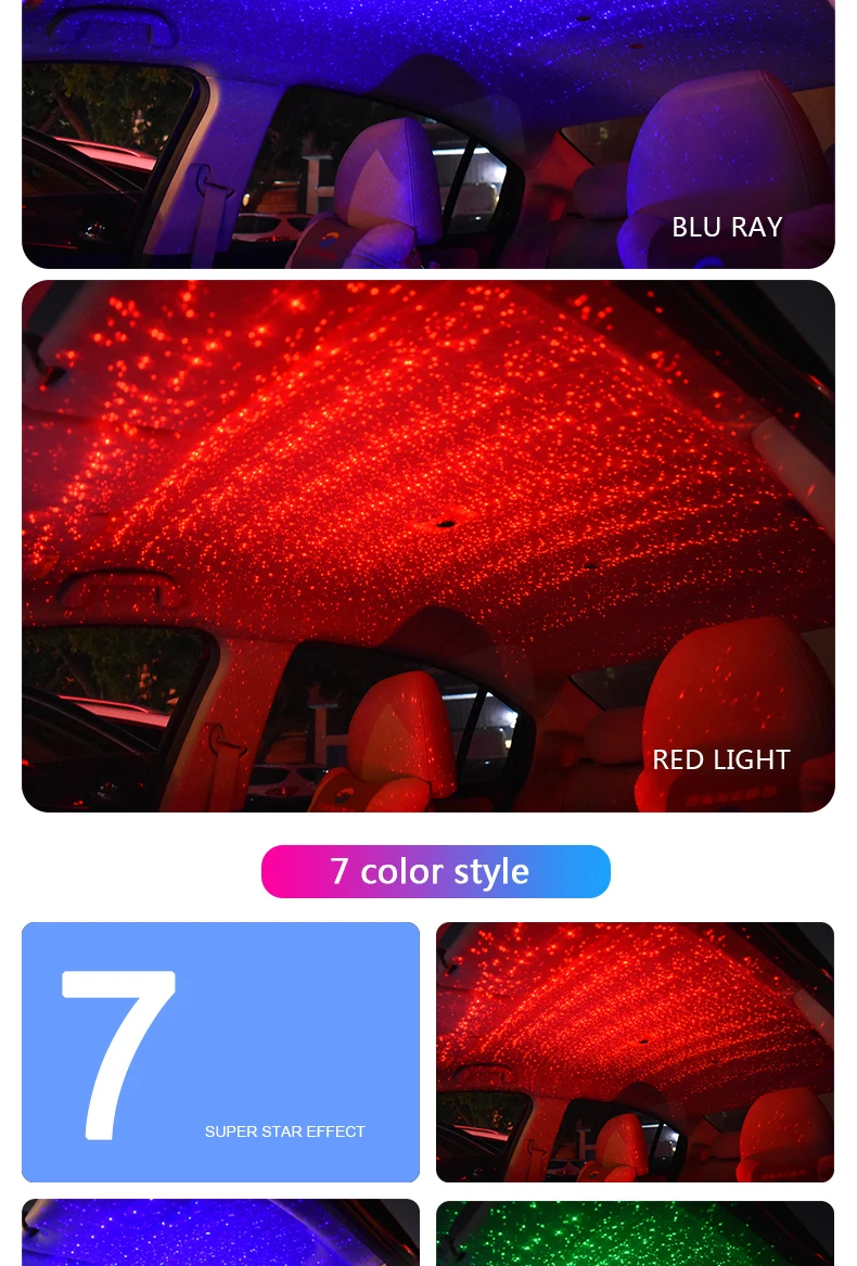 Fluxo de Luz Luz das Estrelas Zjright Usb Carro Dinâmico Superior Colorido Luz da Estrela Azul Verde Vermelho Colorido no Teto 4 Efeito de Iluminação de palco