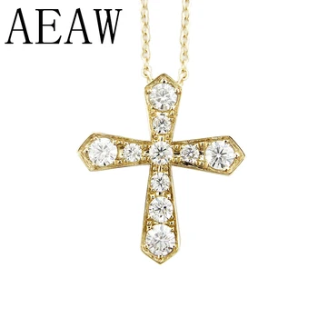 AEAW Solid 14K Yellow Gold Lab Grown Moissanite Diamond Cross Pendant Necklace For Women 1