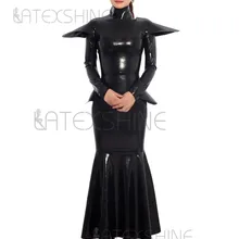 Черное сексуальное женское уникальное черное латексное длинное платье резиновое платье русалки