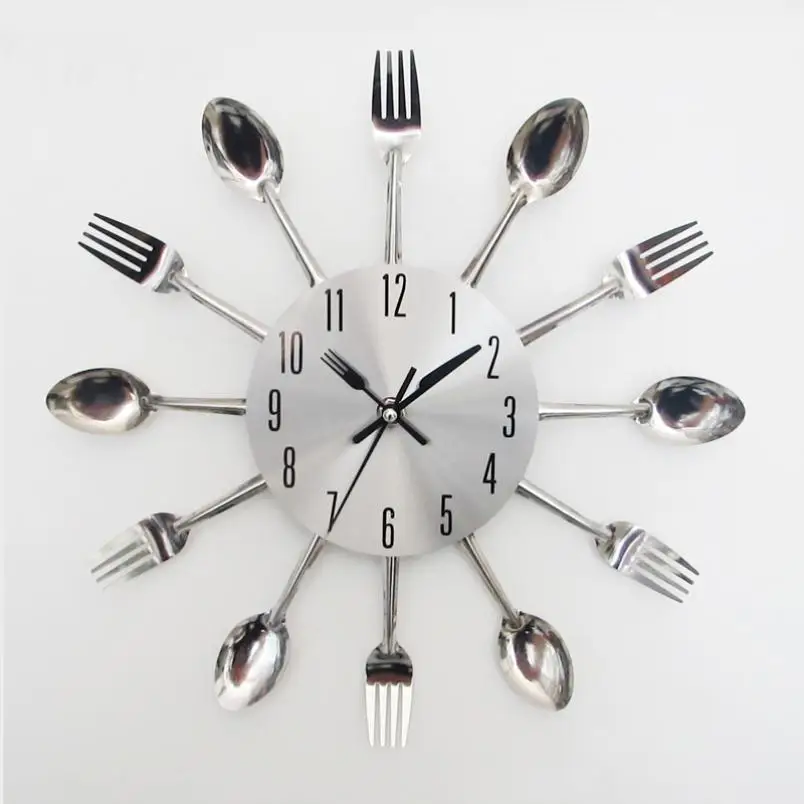 

Brand new Modern Design Sliver Cutlery Kitchen Utensil Wall Clock Spoon Fork Clock drop shipping